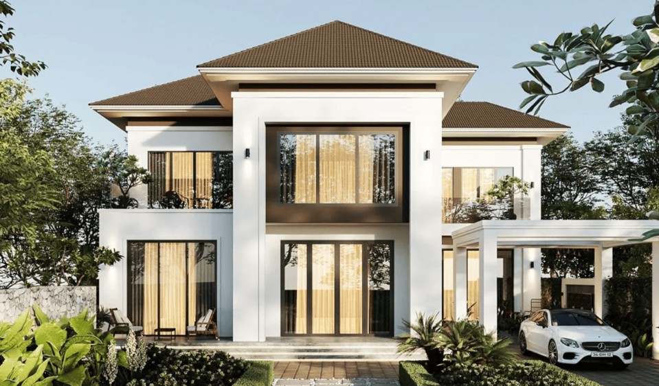 Mẫu thiết kế biệt thự phong cách Indochine sang trọng, giao thoa Á - Âu, tạo nên vẻ đẹp sang trọng, lãng mạn và đầy hoài niệm.