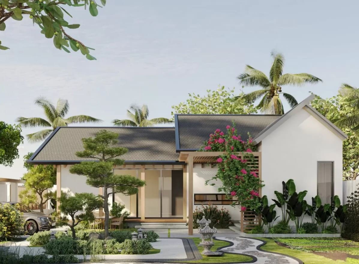 Mẫu thiết kế nhà vườn 1 tầng phong cách Minimalism (tối giản) giúp không gian sống trở nên gọn gàng, rộng rãi và thoáng đãng. Nội thất và vật liệu được giảm thiểu, tập trung vào công năng và chất lượng.