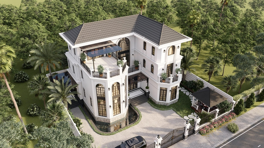 Mẫu thiết kế kiến trúc phong cách Indochine: Hoài cổ, pha trộn văn hóa Việt và kiến trúc Pháp.