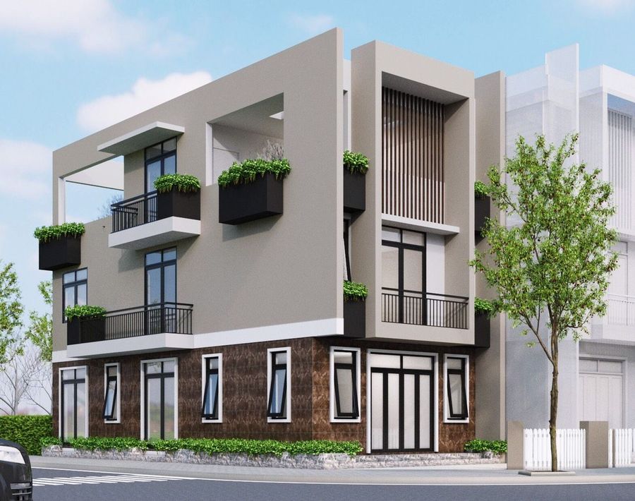 Mẫu nhà phố 3 tầng được xây dựng theo phong cách hiện đại.