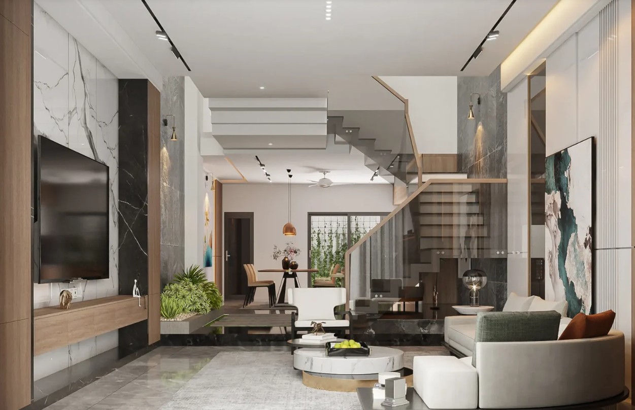 Thiết kế nội thất nhà phố chú trọng vào sự gọn gàng và hiện đại, mang lại không gian sống tiện nghi giữa lòng đô thị.