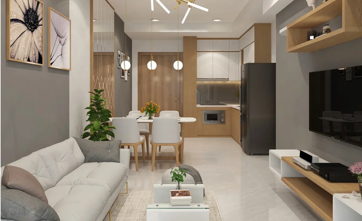 Mẫu thiết kế nội thất chung cư 55m2 tiện nghi và tối ưu không gian cho gia đình.